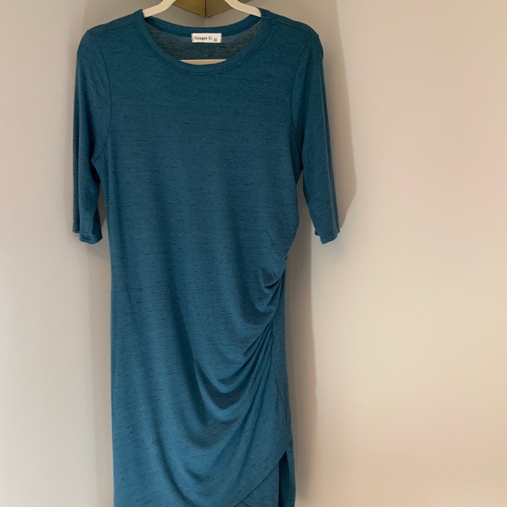 Ginger G Buttery Teal L draped jersey dress Coastal Cottagecore Scandi
